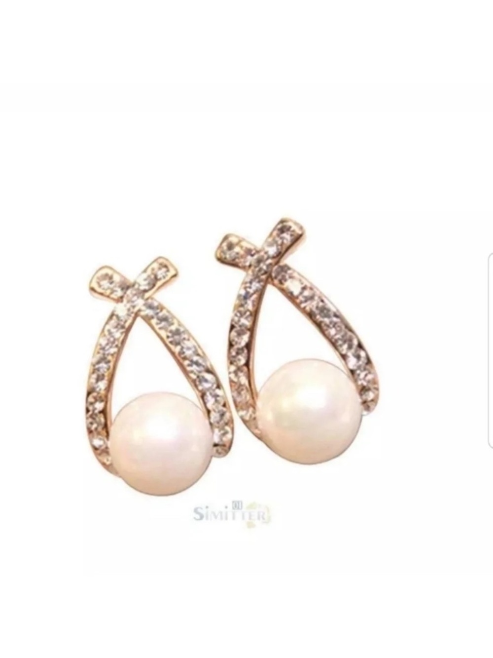 Crystal Rhinestone Pearl Earrings - Picture 2 of 2